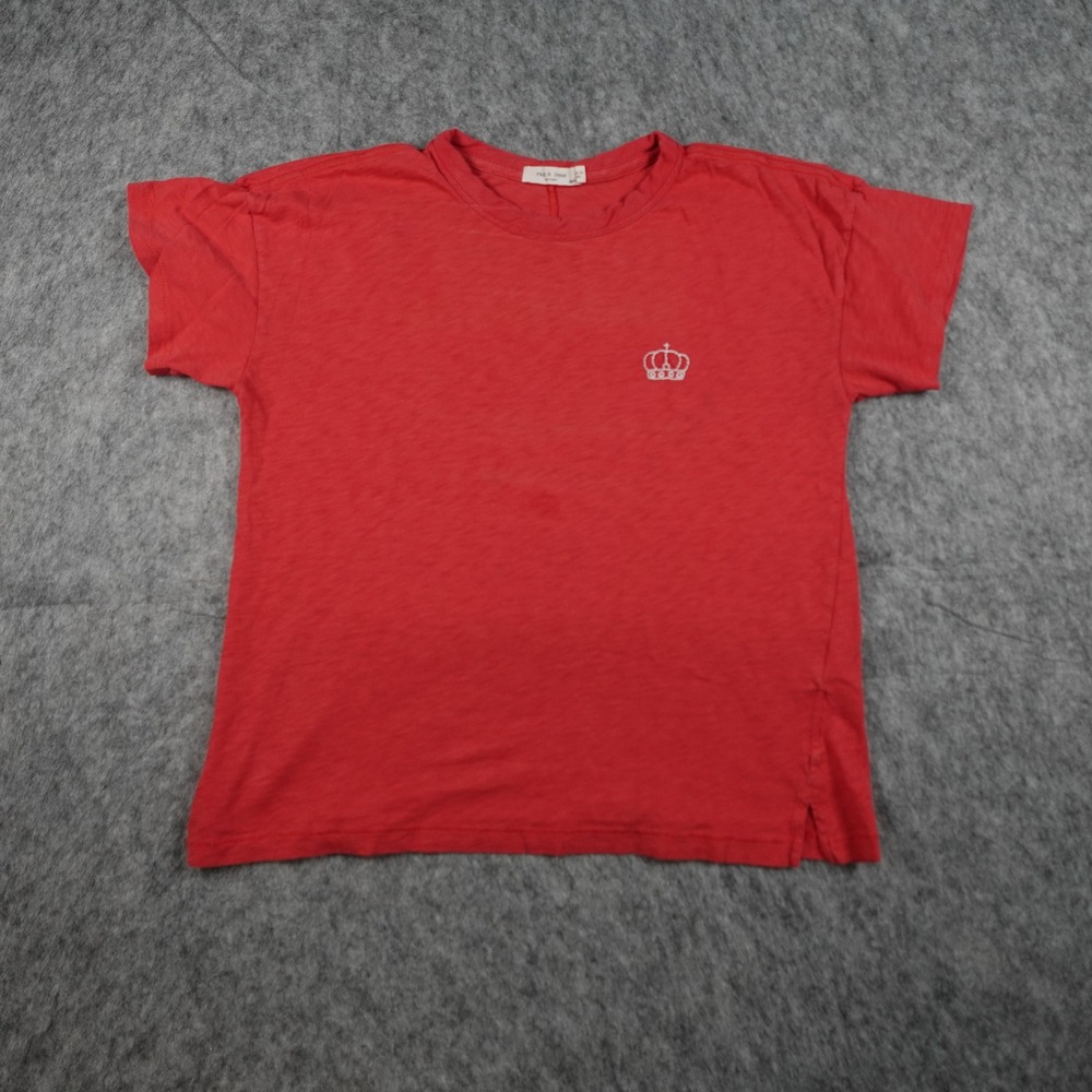 Rag Bone‎ Top Womens XS Red Crown Embroidered Tee Peru Pima Cotton Short Sleeve